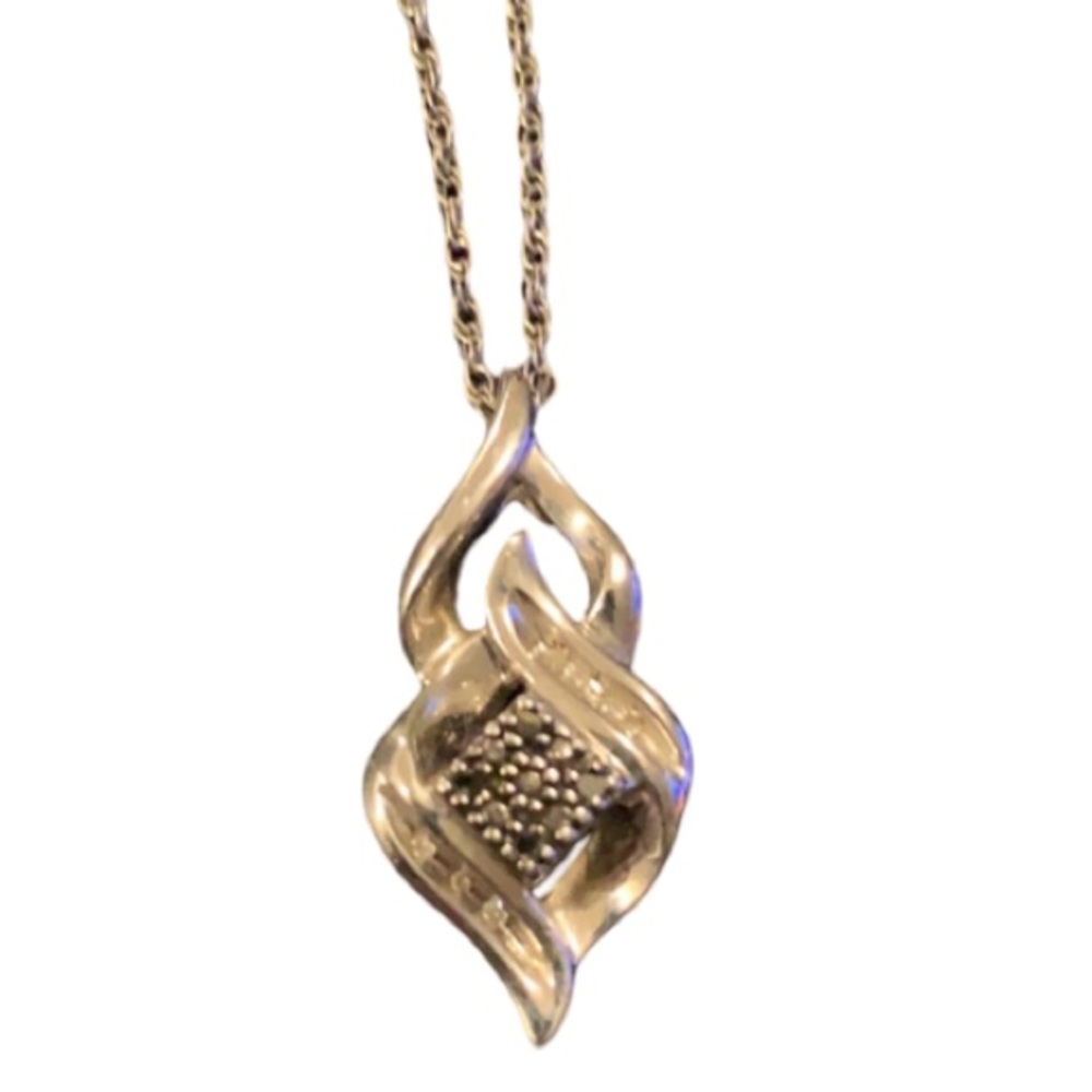 Sophisticated Sterling Silver Marcasite Twisted Pendent Necklace